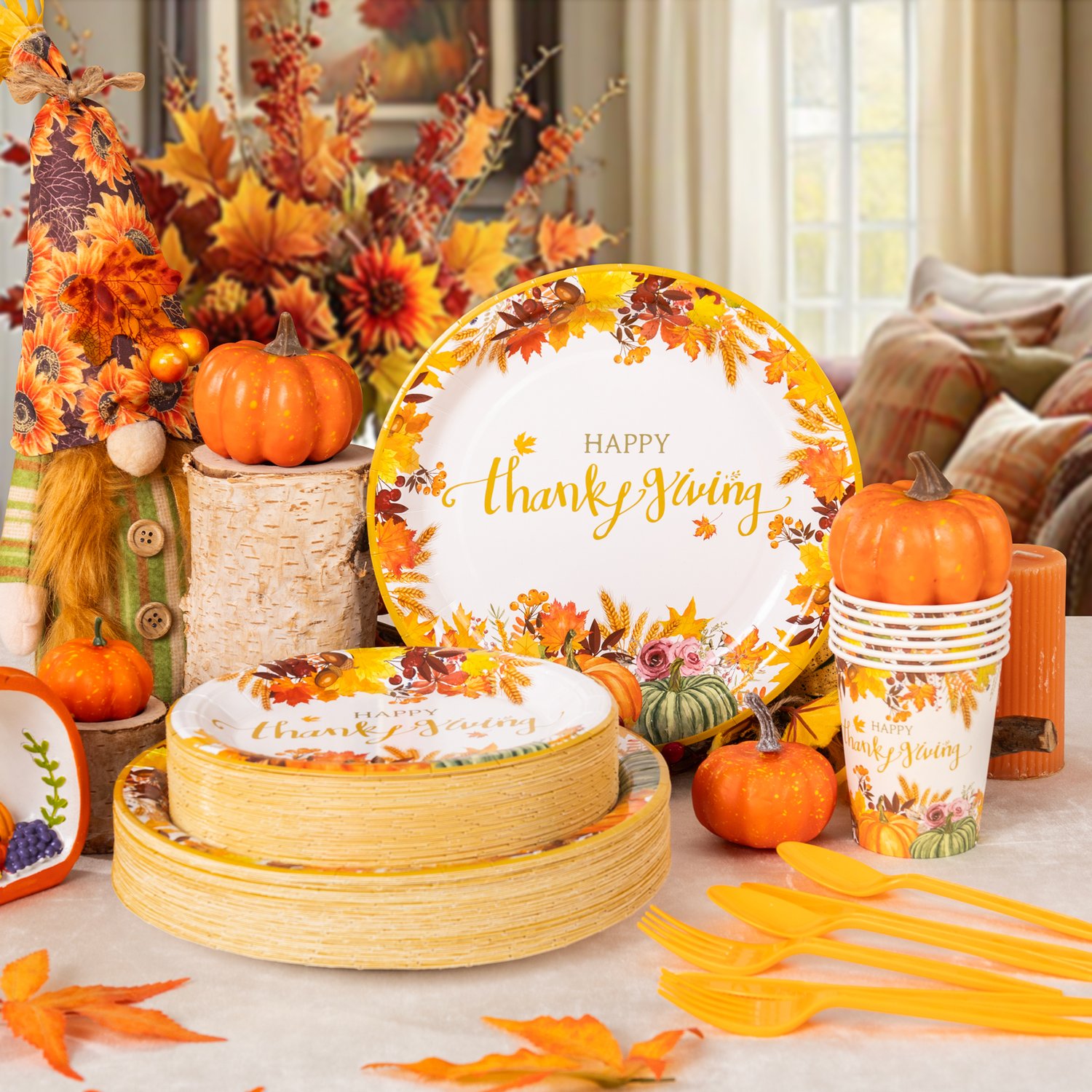 Light Yellow Thanksgiving Paper Plates and Napkins Sets — view 4
