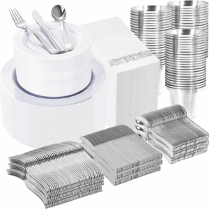 Silver 350-Pcs Disposable Plates Set — view 1
