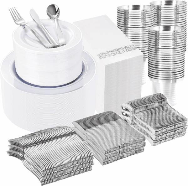 Silver 350-Pcs Disposable Plates Set — view 1