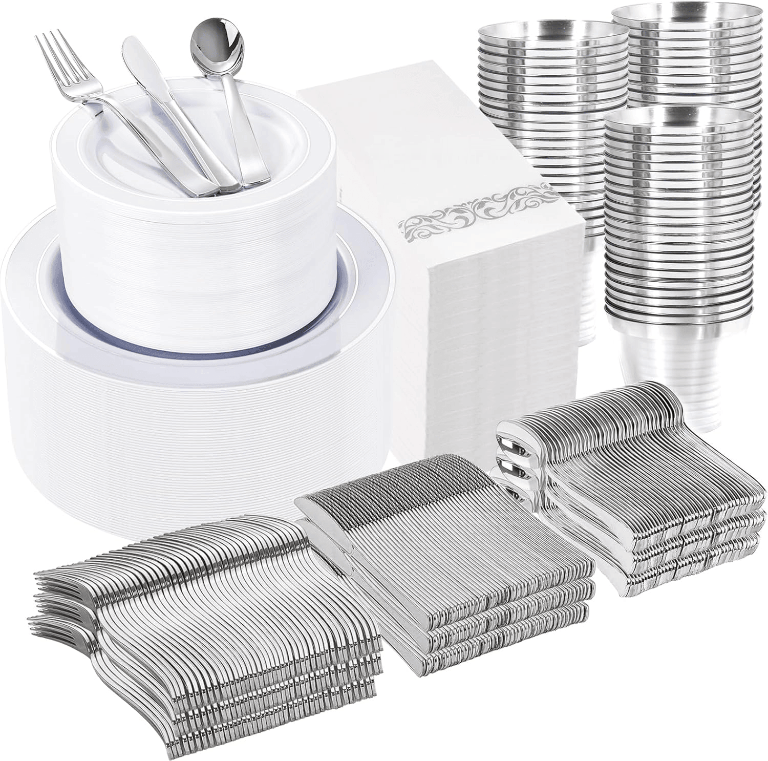 Silver 350-Pcs Disposable Plates Set — view 1