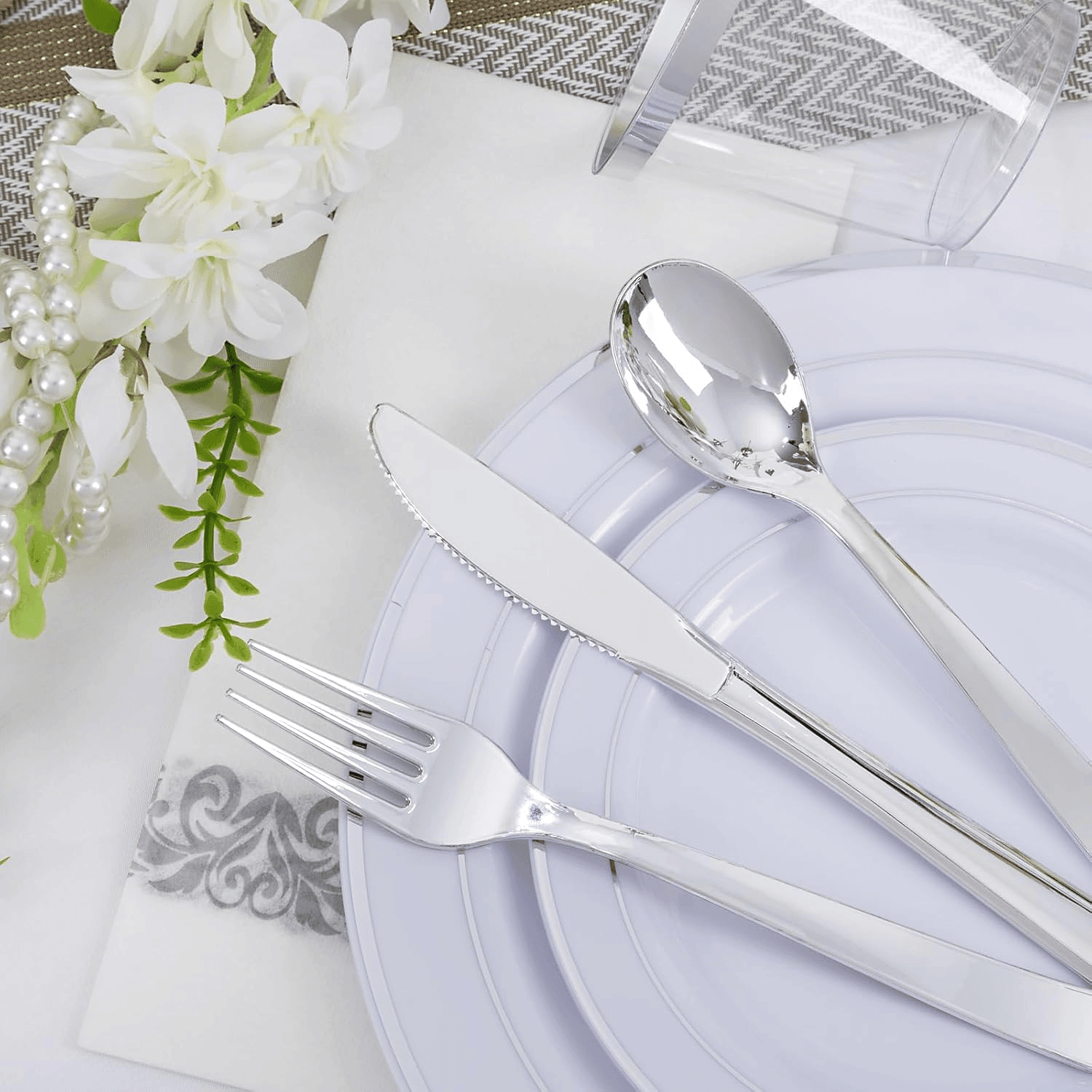 Silver 350-Pcs Disposable Plates Set — view 2