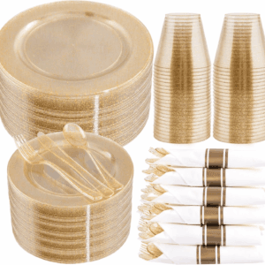 Gold Glitter 350-Pcs Disposable Plates Set (210 Pieces) — view 1