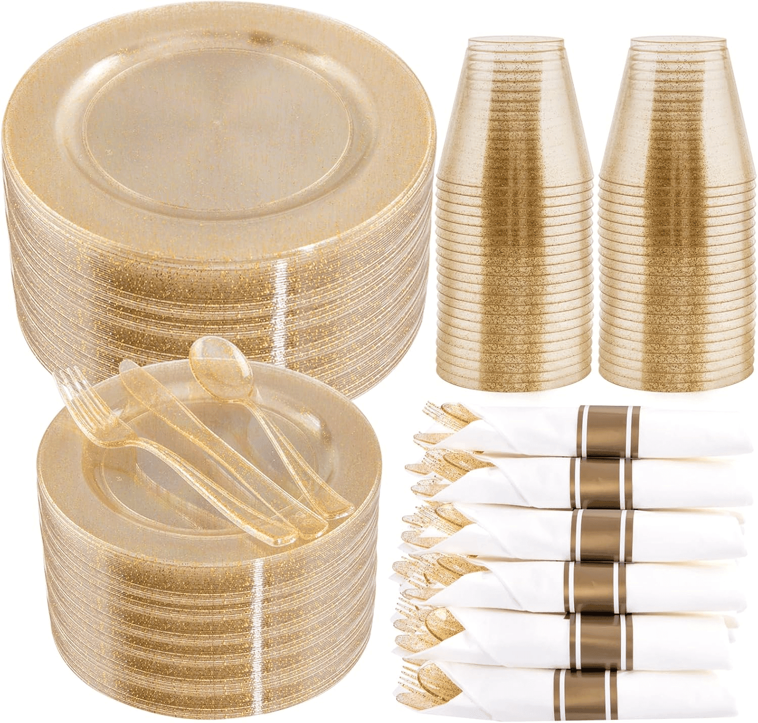 Gold Glitter 350-Pcs Disposable Plates Set (210 Pieces) — view 1