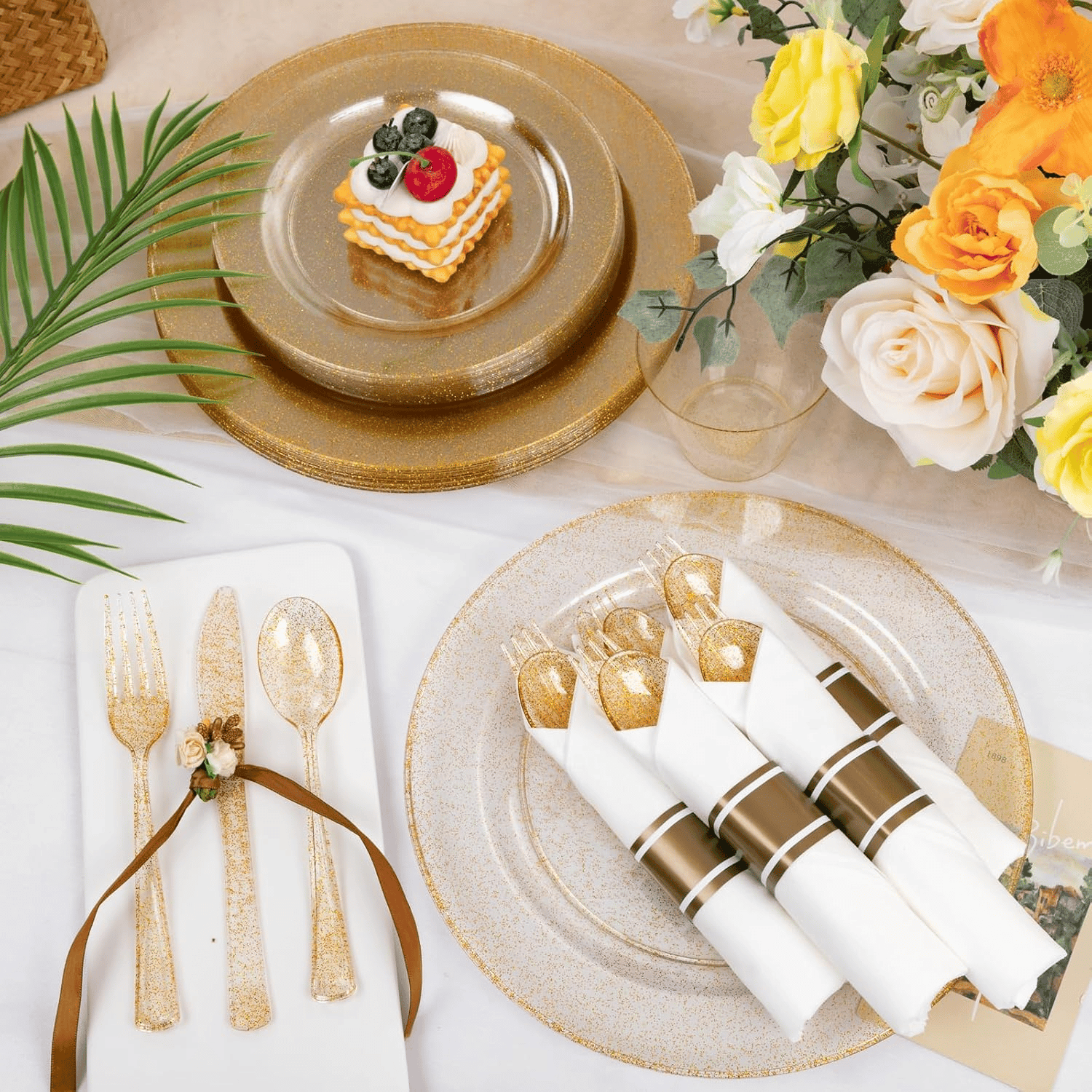 Gold Glitter 350-Pcs Disposable Plates Set (210 Pieces) — view 2