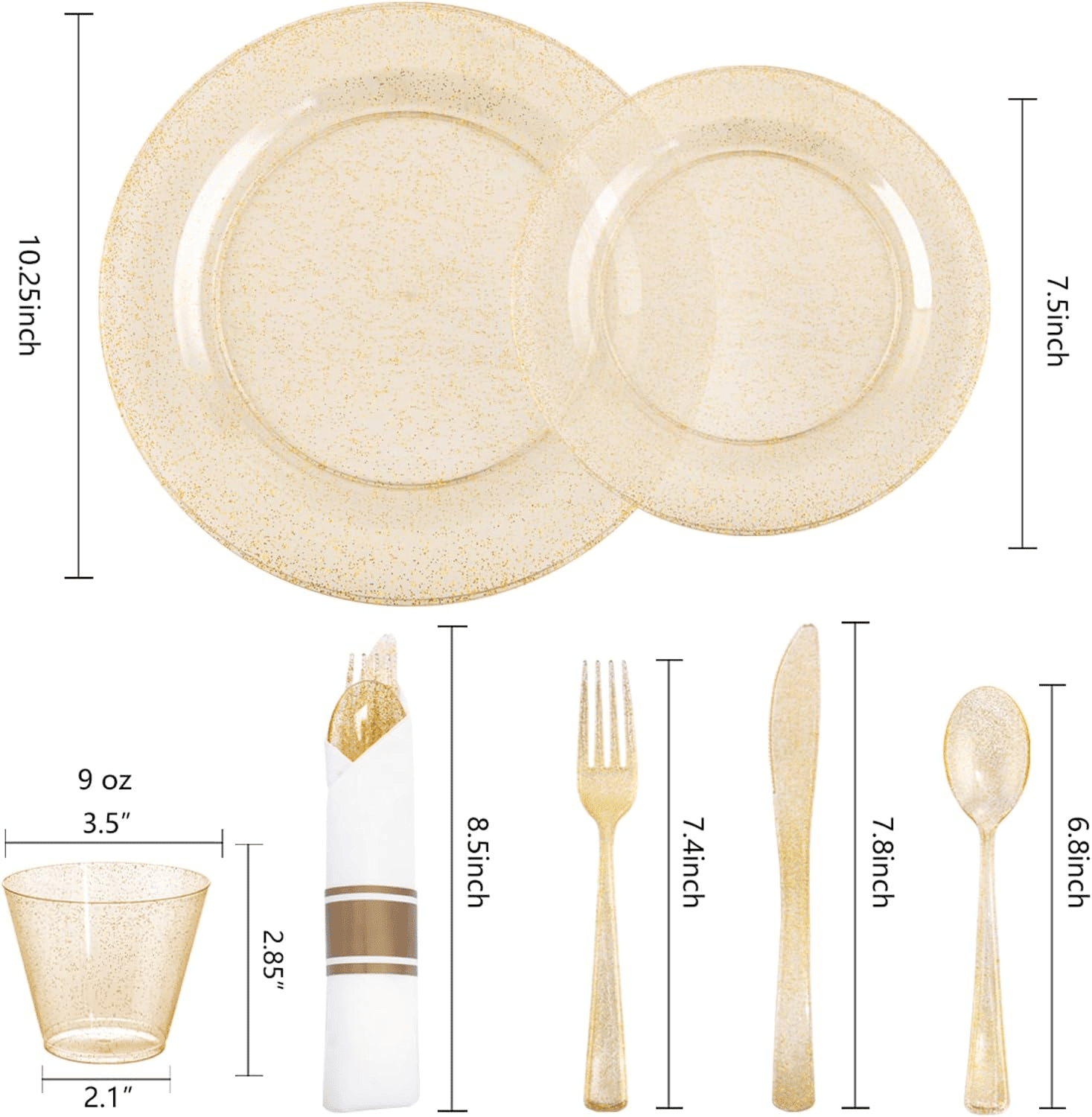 Gold Glitter 350-Pcs Disposable Plates Set (210 Pieces) — view 3