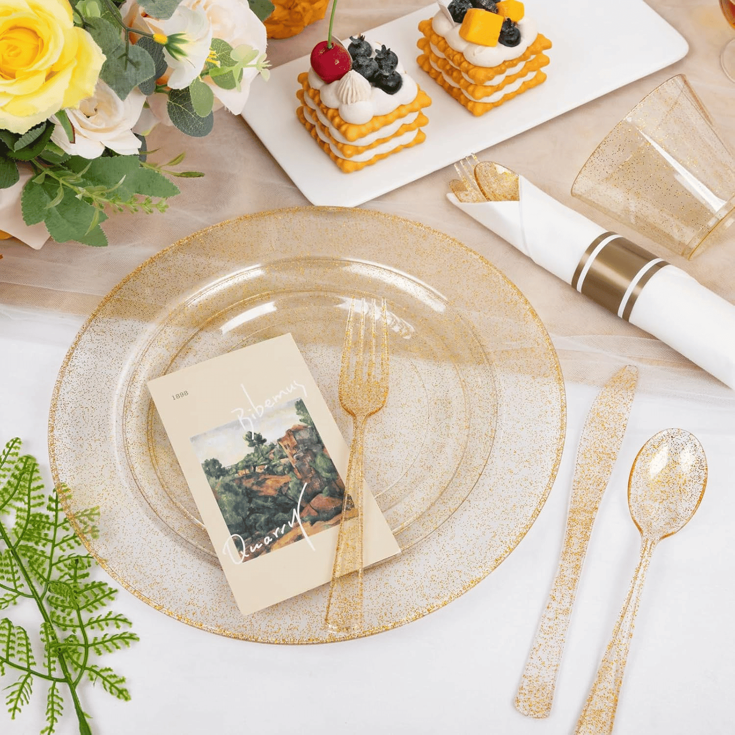 Gold Glitter 350-Pcs Disposable Plates Set (210 Pieces) — view 4