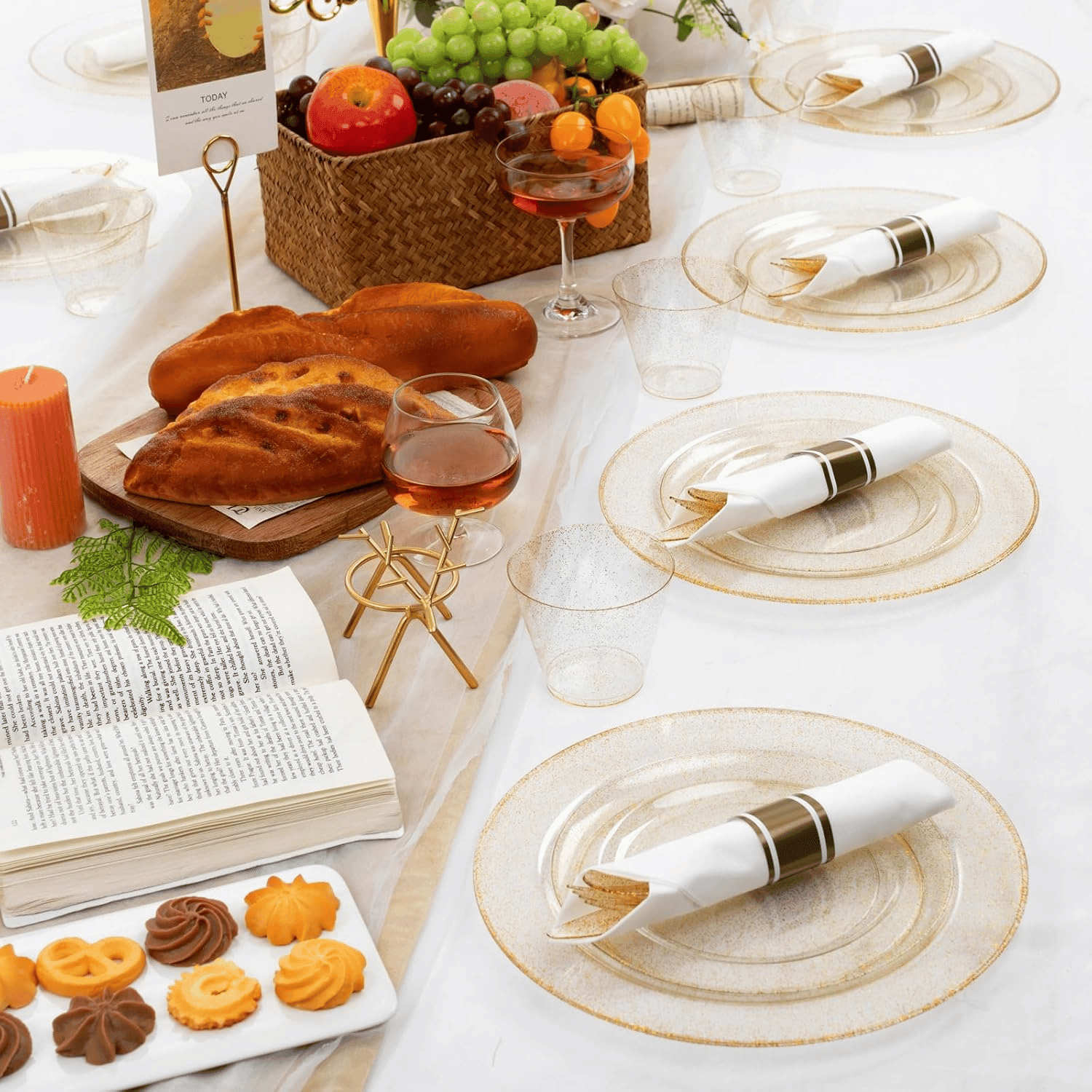 Gold Glitter 350-Pcs Disposable Plates Set (210 Pieces) — view 5