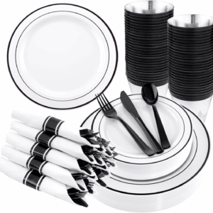 Black 350-Pcs Disposable Plates Set (210 Pieces) — view 1