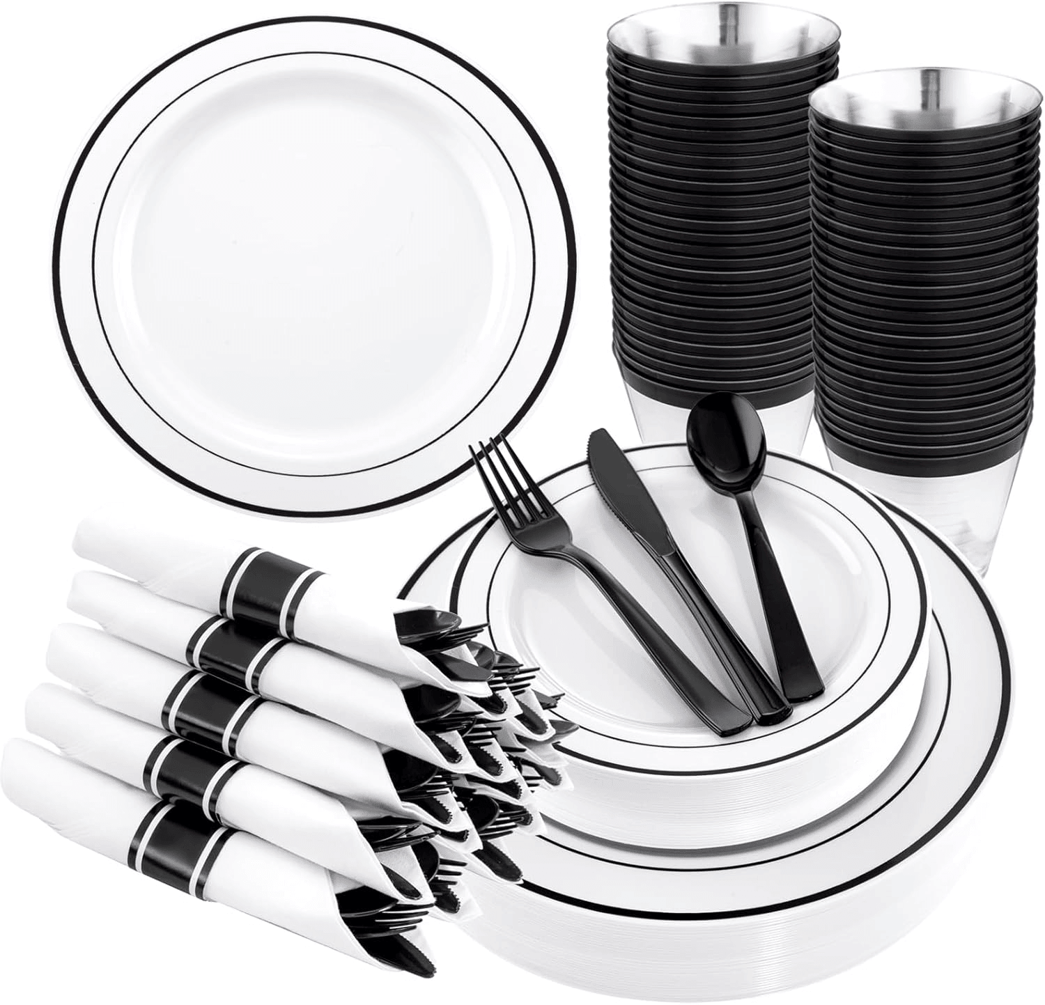 Black 350-Pcs Disposable Plates Set (210 Pieces) — view 1