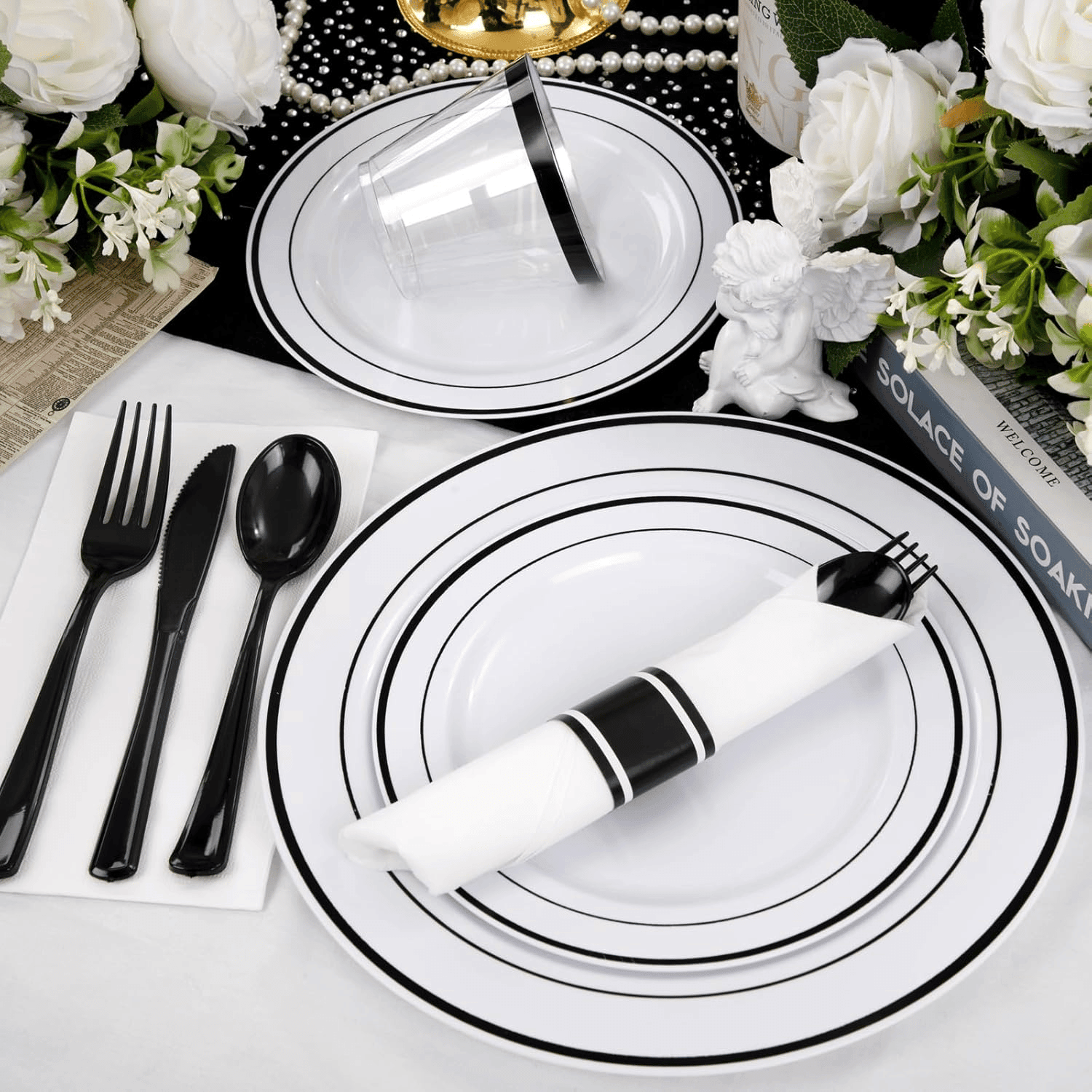 Black 350-Pcs Disposable Plates Set (210 Pieces) — view 2