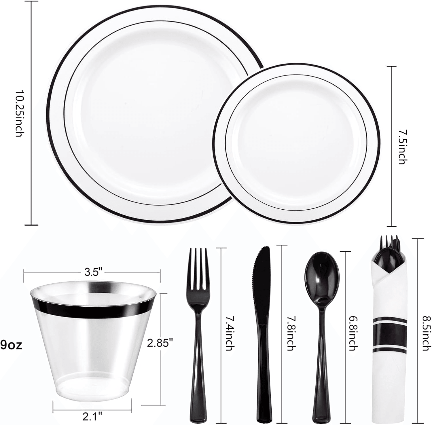 Black 350-Pcs Disposable Plates Set (210 Pieces) — view 3