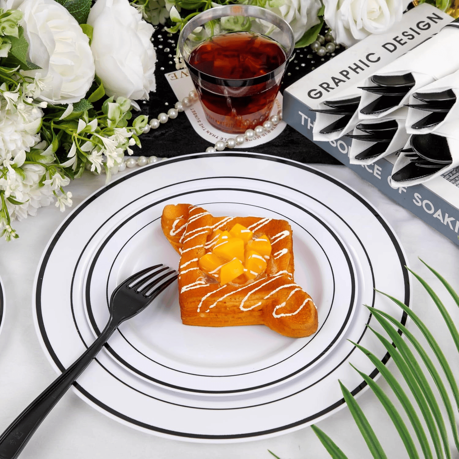 Black 350-Pcs Disposable Plates Set (210 Pieces) — view 4