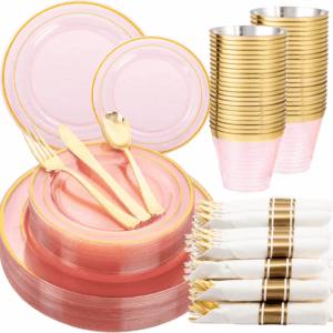 Clear Pink 350-Pcs Disposable Plates Set (210 Pieces) — view 1