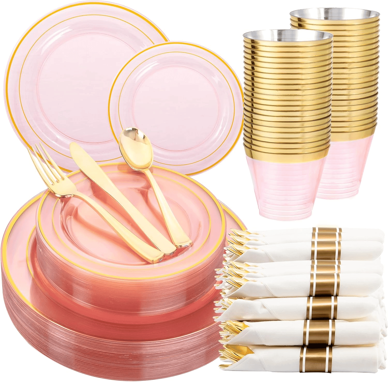 Clear Pink 350-Pcs Disposable Plates Set (210 Pieces) — view 1