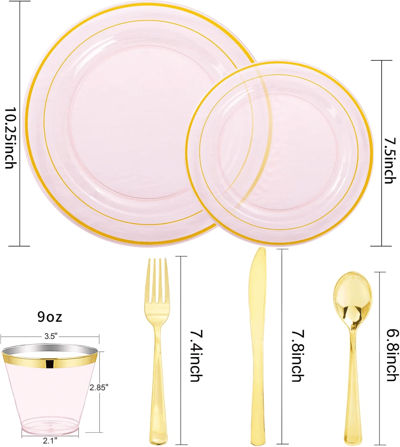Clear Pink 350-Pcs Disposable Plates Set (210 Pieces) — view 2