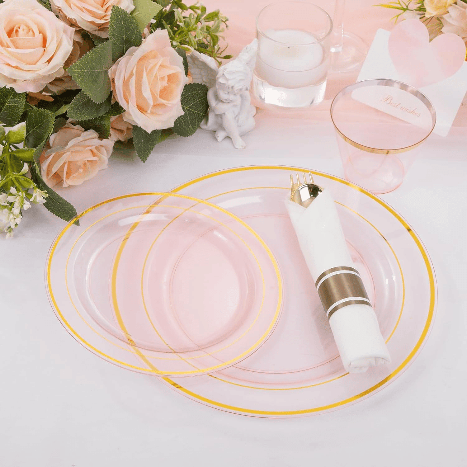 Clear Pink 350-Pcs Disposable Plates Set (210 Pieces) — view 3