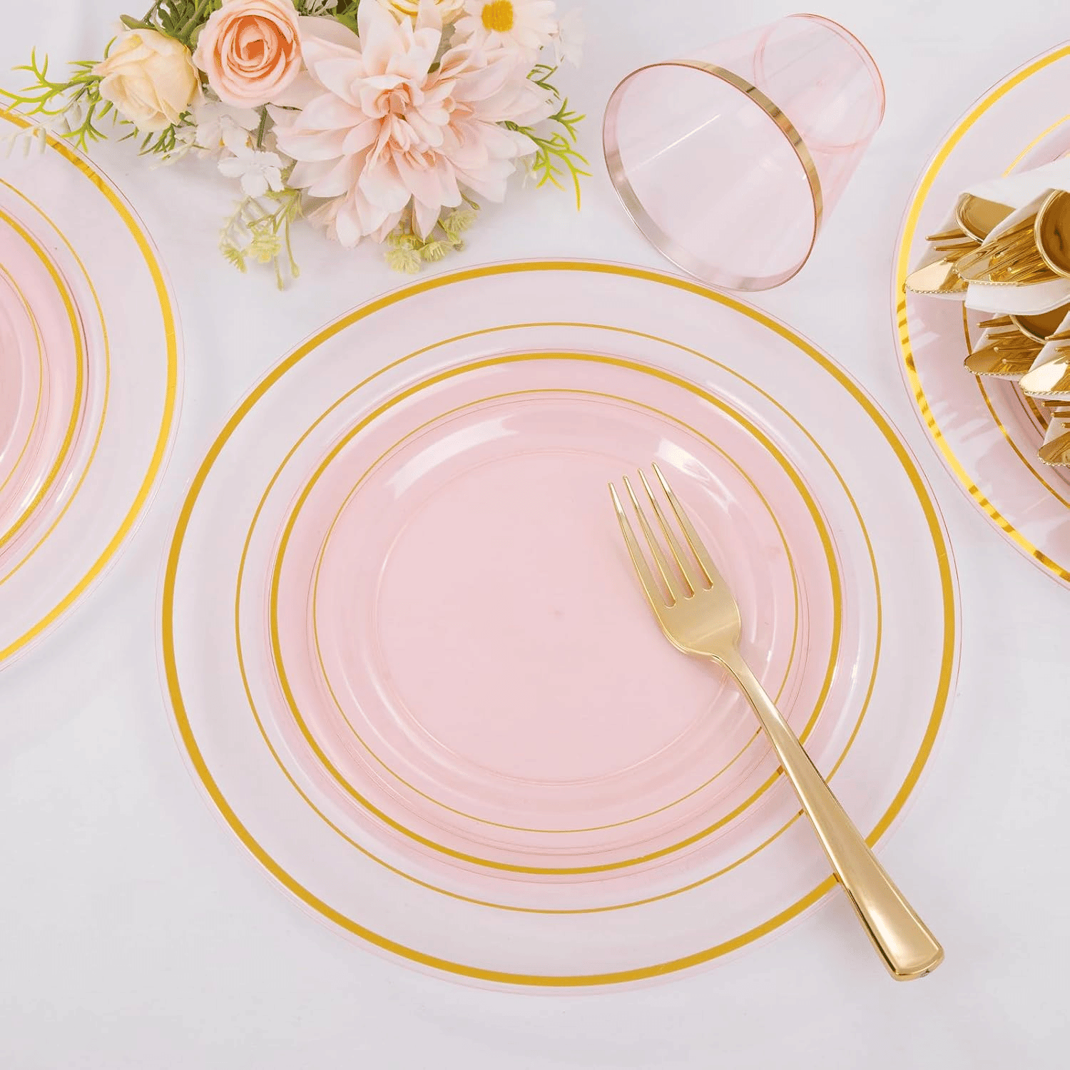 Clear Pink 350-Pcs Disposable Plates Set (210 Pieces) — view 4