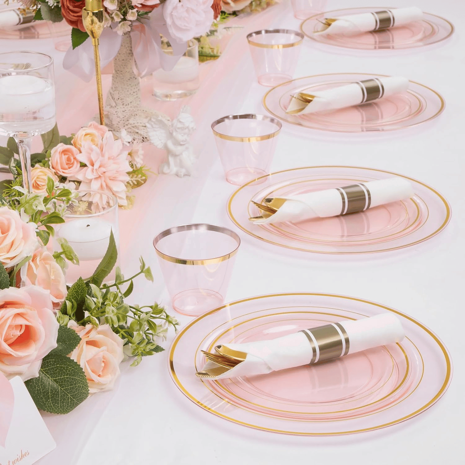 Clear Pink 350-Pcs Disposable Plates Set (210 Pieces) — view 5