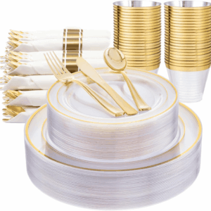 Clear Gold 350-Pcs Disposable Plates Set — view 1