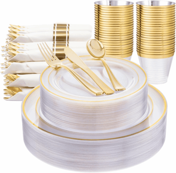 Clear Gold 350-Pcs Disposable Plates Set — view 1