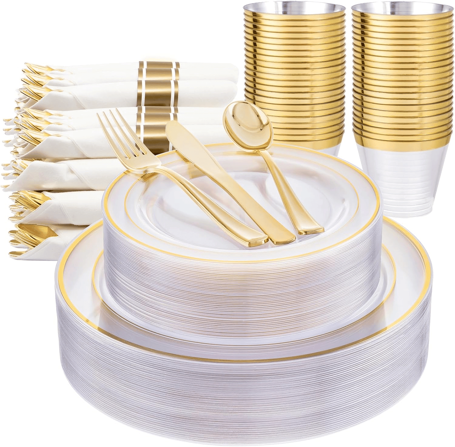 Clear Gold 350-Pcs Disposable Plates Set — view 1