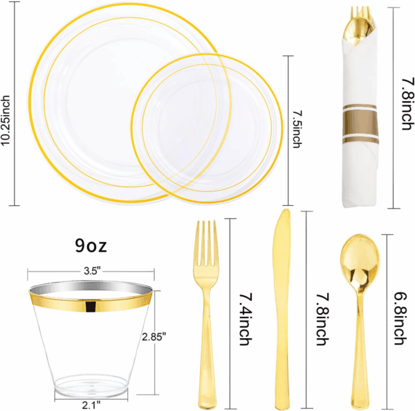 Clear Gold 350-Pcs Disposable Plates Set — view 2