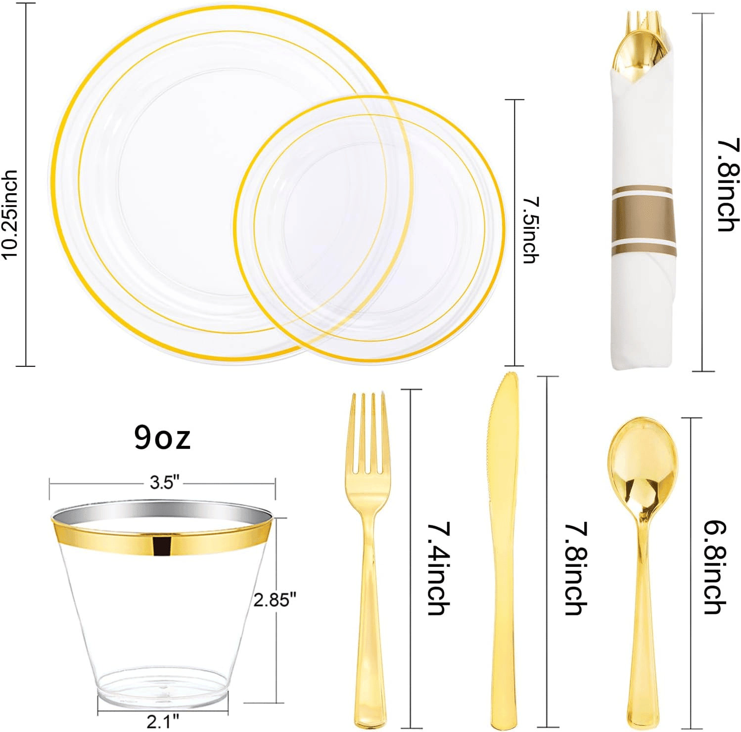 Clear Gold 350-Pcs Disposable Plates Set — view 2