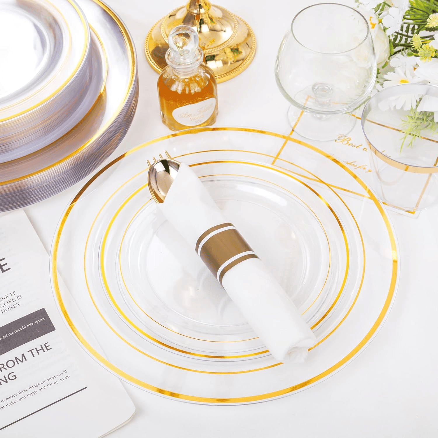 Clear Gold 350-Pcs Disposable Plates Set — view 3