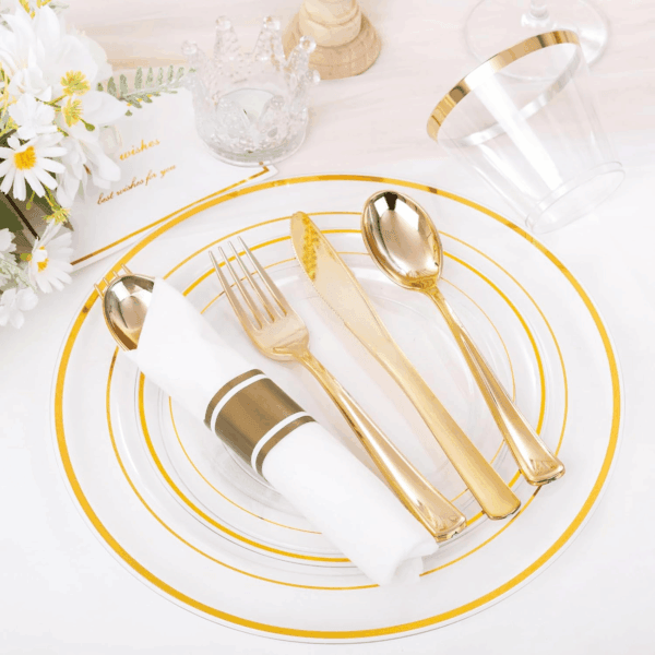 Clear Gold 350-Pcs Disposable Plates Set — view 5