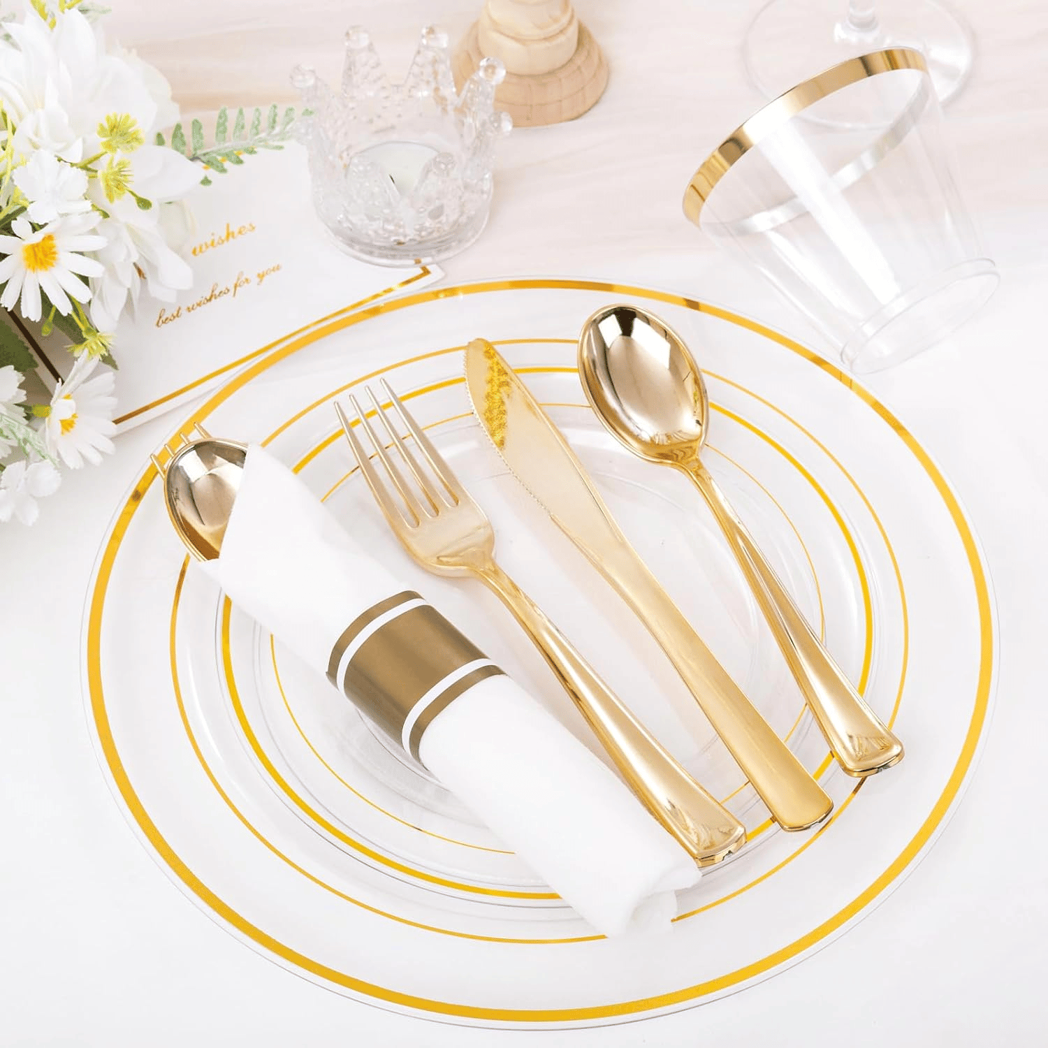 Clear Gold 350-Pcs Disposable Plates Set — view 5