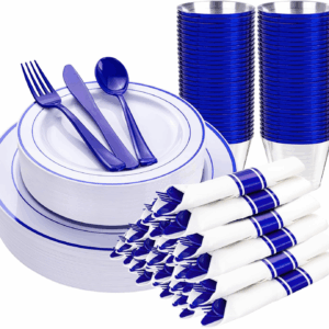 Blue 350-Pcs Disposable Plates Set (210 Pieces) — view 1