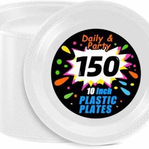 White 10inch Disposable Dinner Plates for Party (150 Pieces) — view 1
