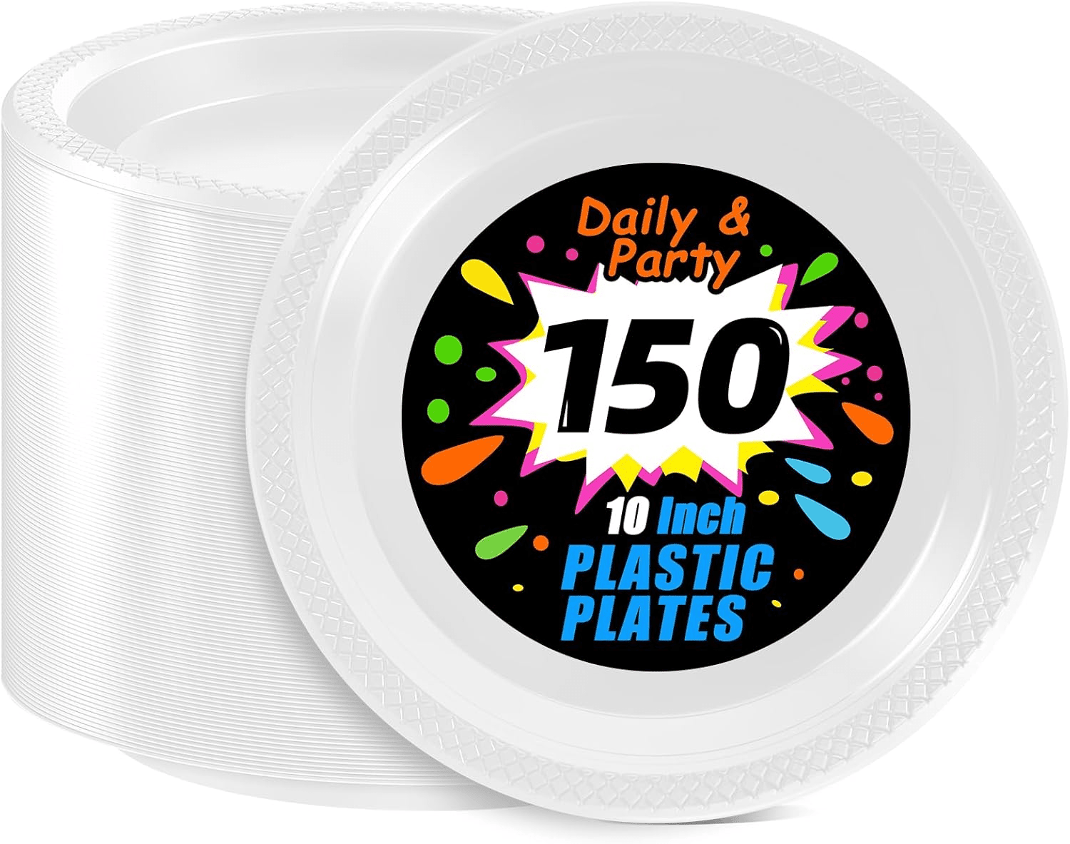 White 10inch Disposable Dinner Plates for Party (150 Pieces) — view 1