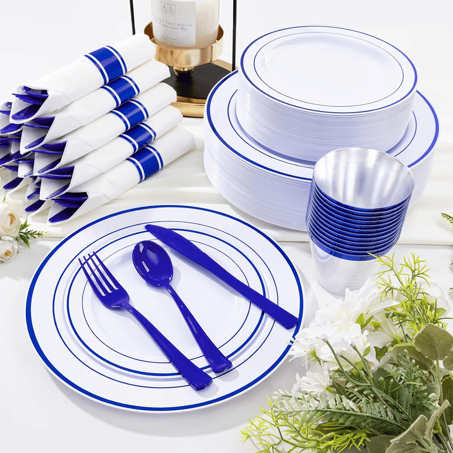Blue 350-Pcs Disposable Plates Set (210 Pieces) — view 2