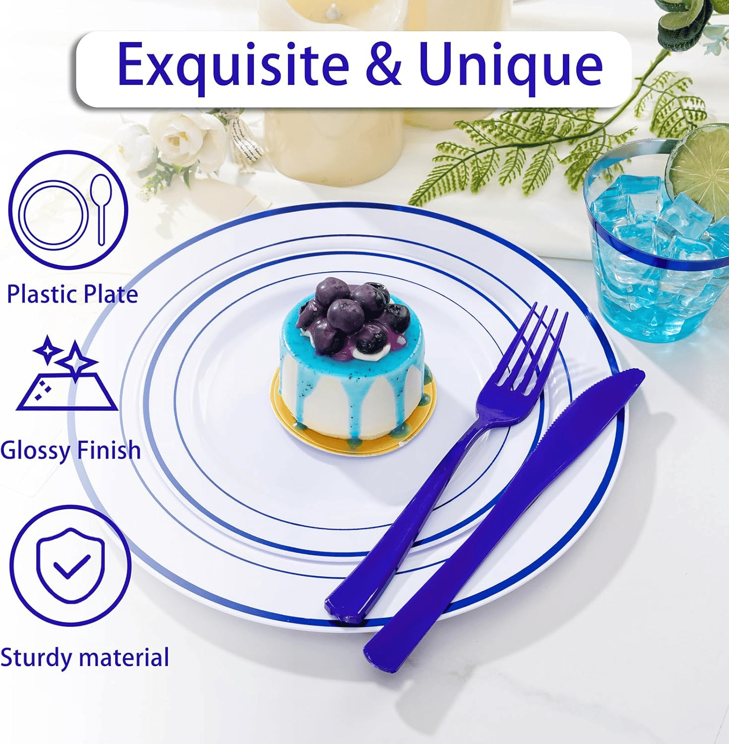 Blue 350-Pcs Disposable Plates Set (210 Pieces) — view 4