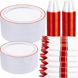 Red 350-Pcs Disposable Plates Set — view 1