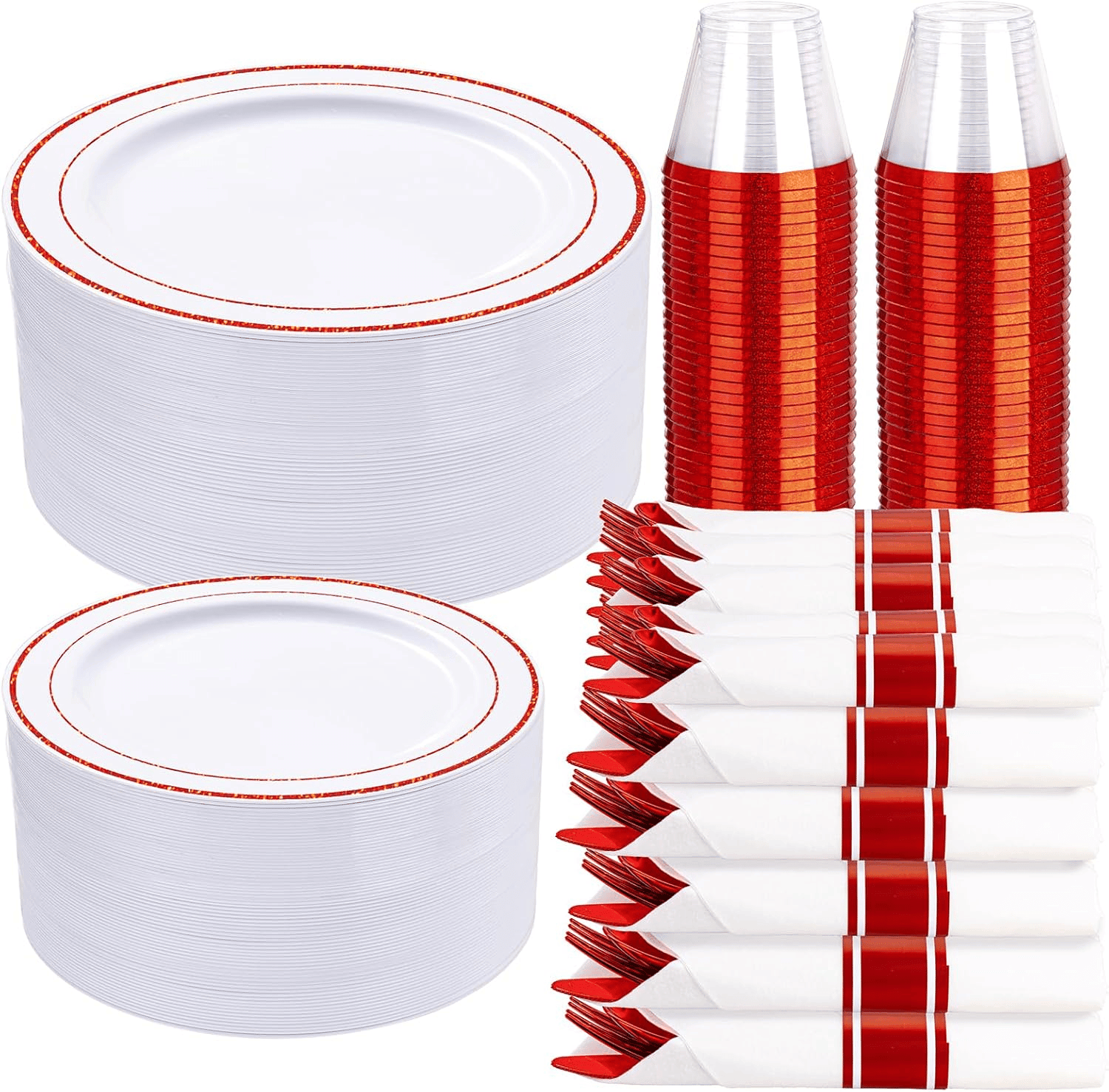Red 350-Pcs Disposable Plates Set — view 1