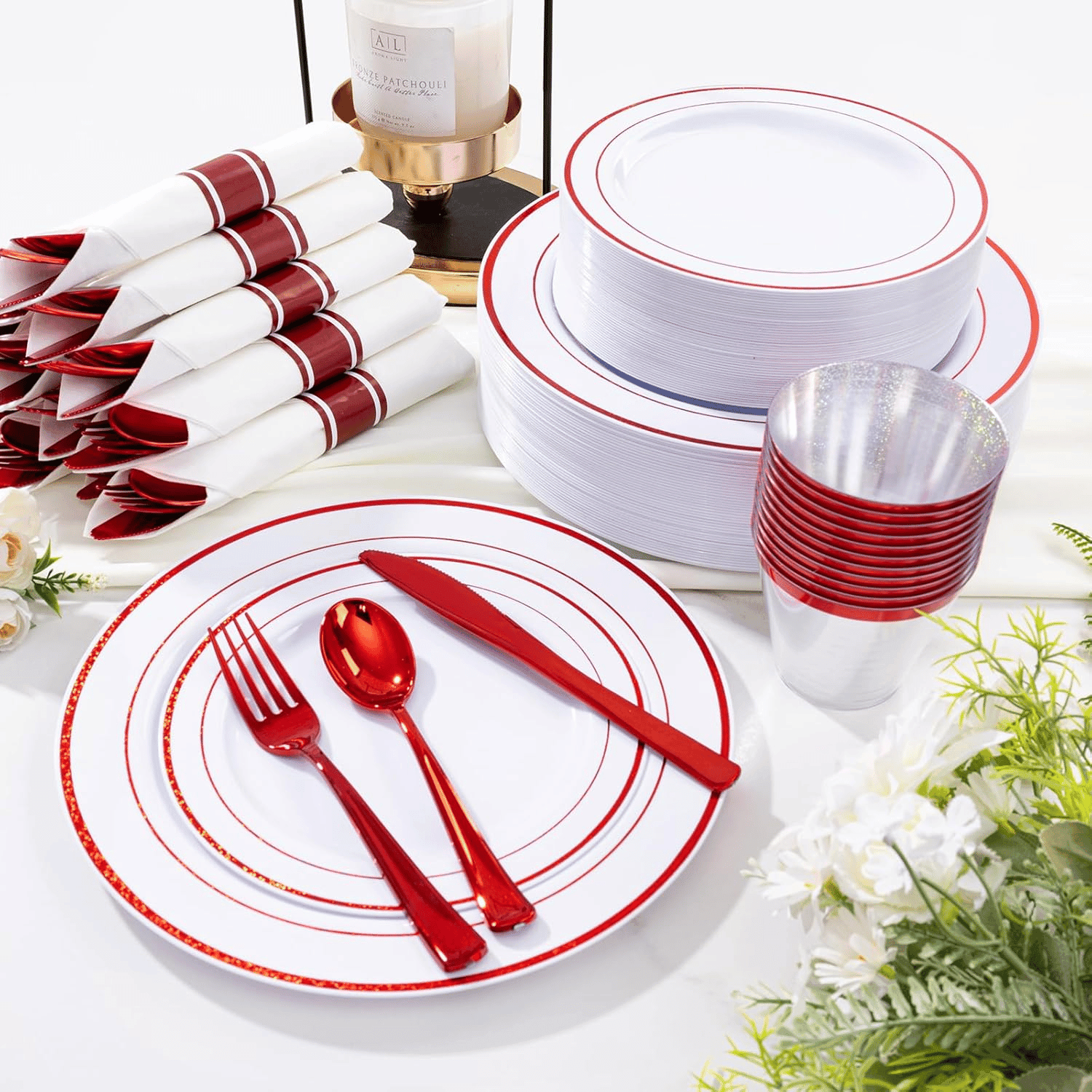 Red 350-Pcs Disposable Plates Set — view 2