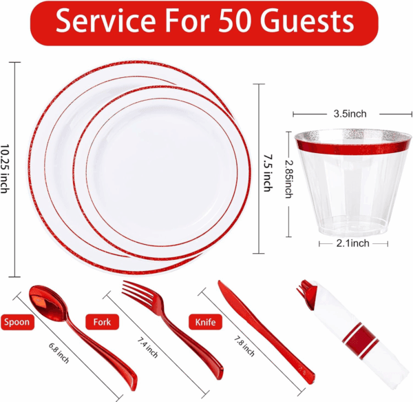 Red 350-Pcs Disposable Plates Set — view 3