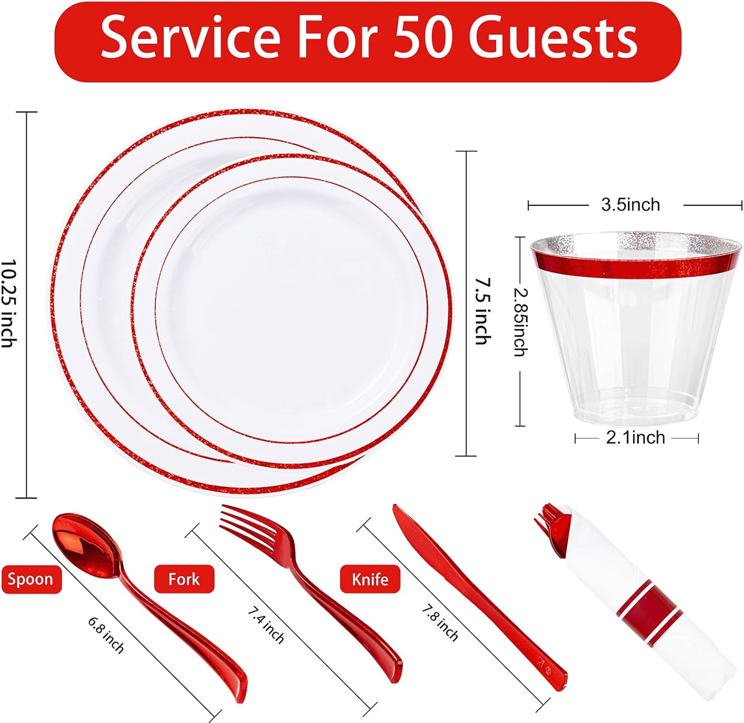 Red 350-Pcs Disposable Plates Set — view 3