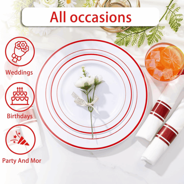 Red 350-Pcs Disposable Plates Set — view 4
