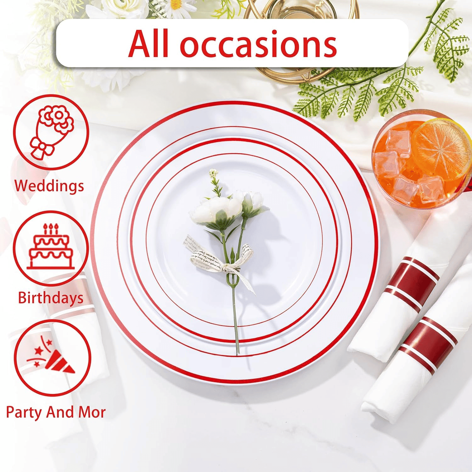 Red 350-Pcs Disposable Plates Set — view 4