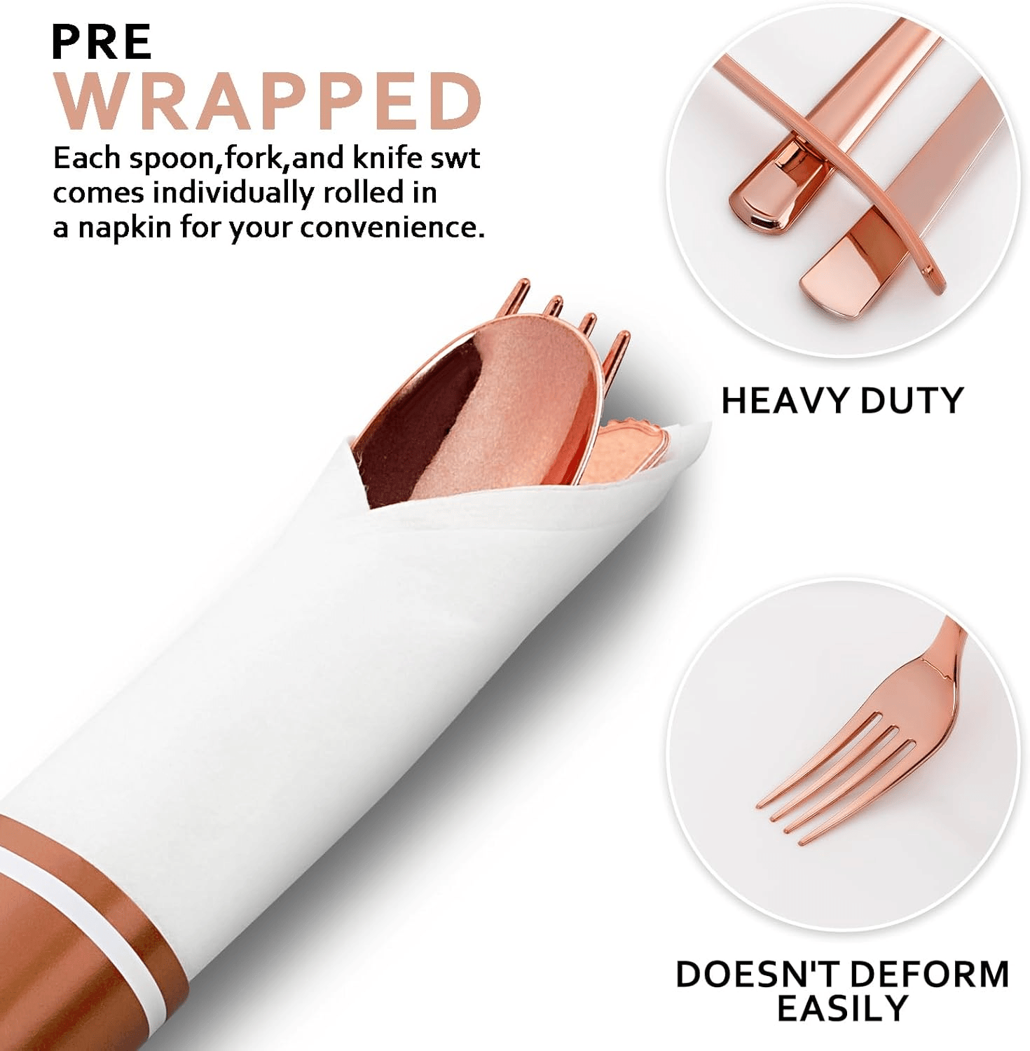 Rose Gold Classic Pre Rolled Plastic Silverware Sets — view 9