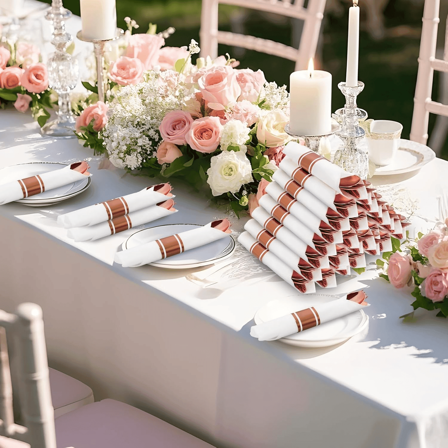 Rose Gold Classic Pre Rolled Plastic Silverware Sets — view 10