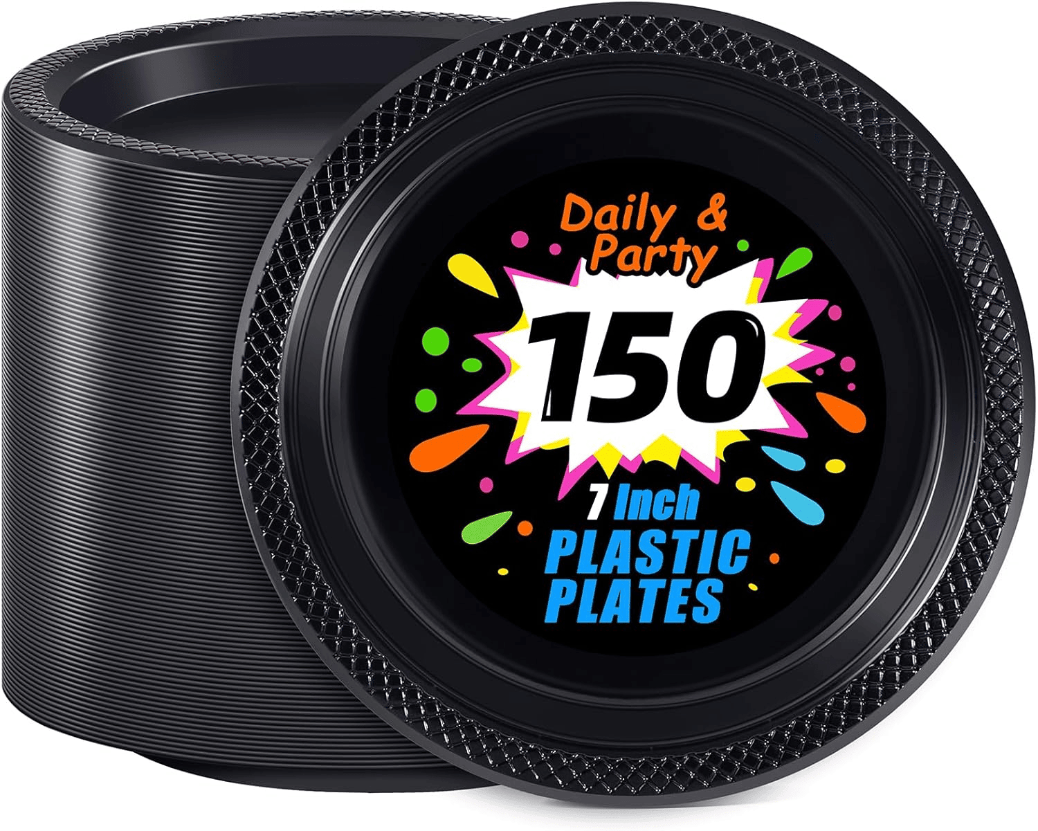 Black 7inch Disposable Dinner Plates for Party (150 Pieces) — view 1