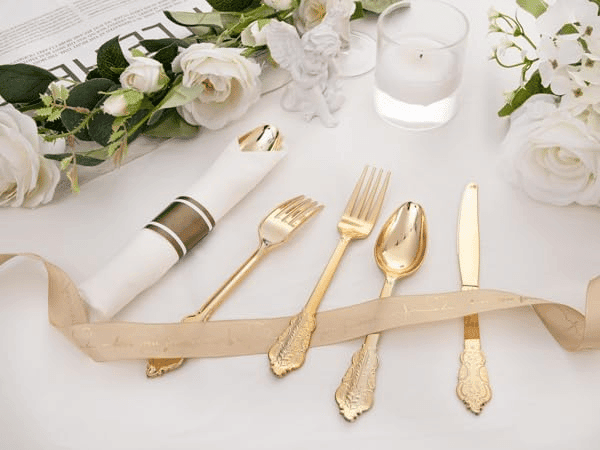 Gold Fancy Pre Rolled Plastic Silverware Sets — view 9