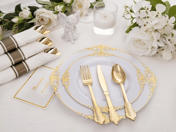 Gold Fancy Pre Rolled Plastic Silverware Sets — view 10
