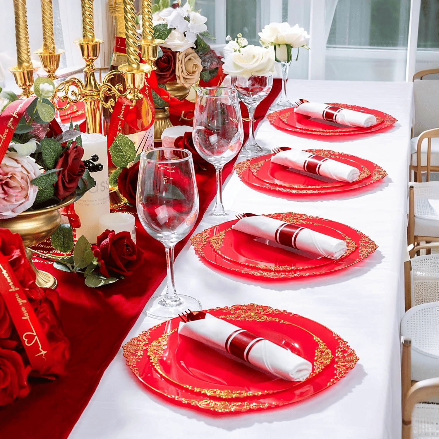 Red Classic Pre Rolled Plastic Silverware Sets — view 8