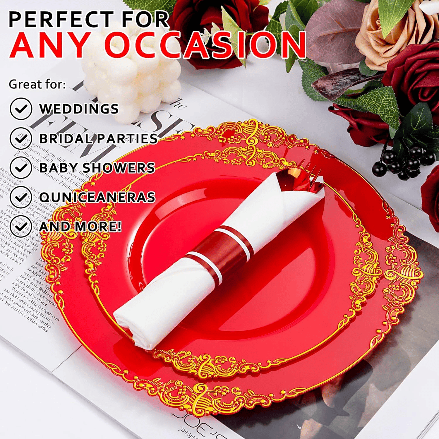 Red Classic Pre Rolled Plastic Silverware Sets — view 9