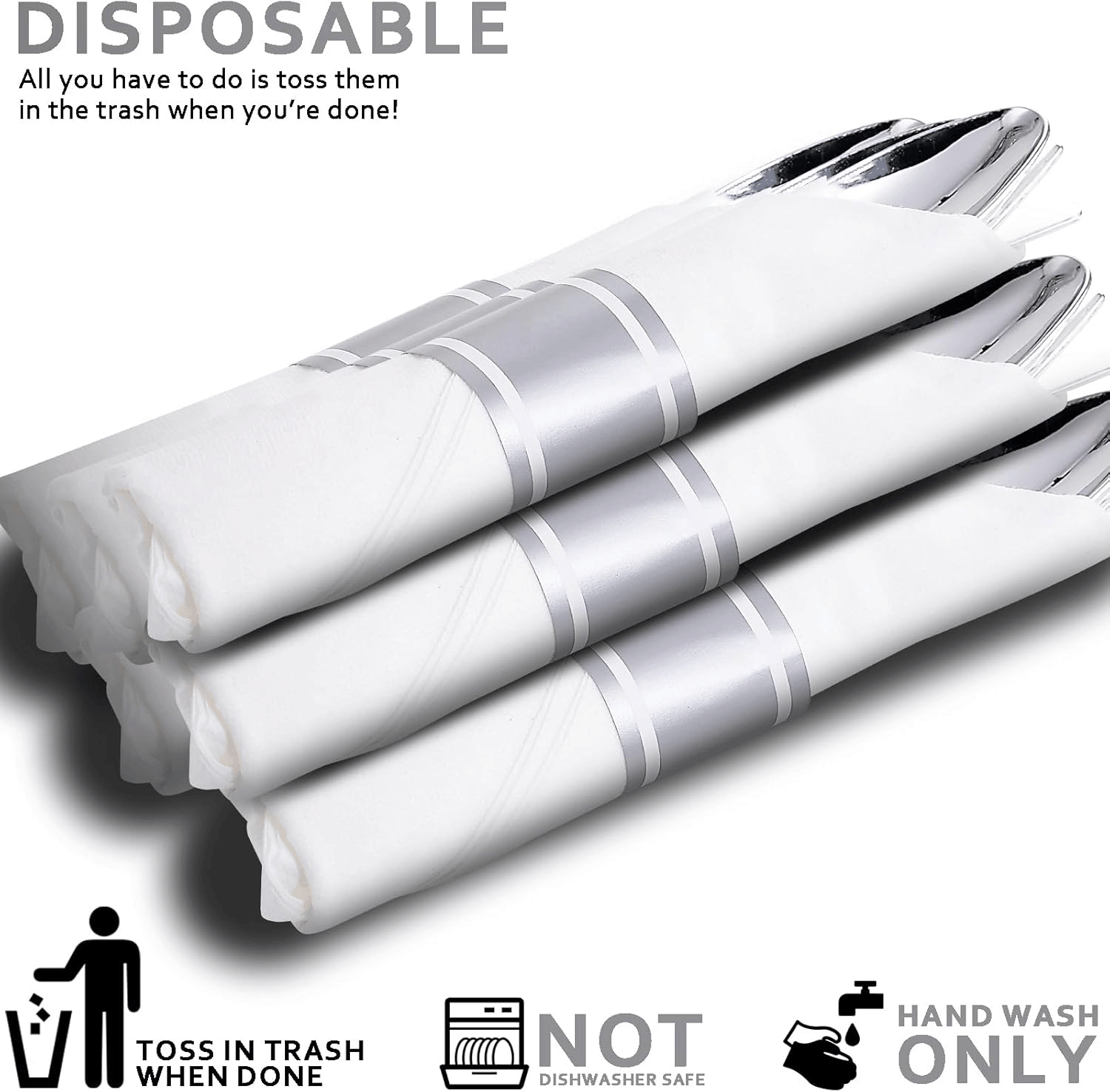Silver Fancy Pre Rolled Plastic Silverware Sets — view 10